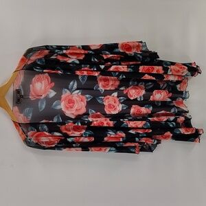 L&B lucky and Blessed mesh floral lightweight cardigan 2X black pink